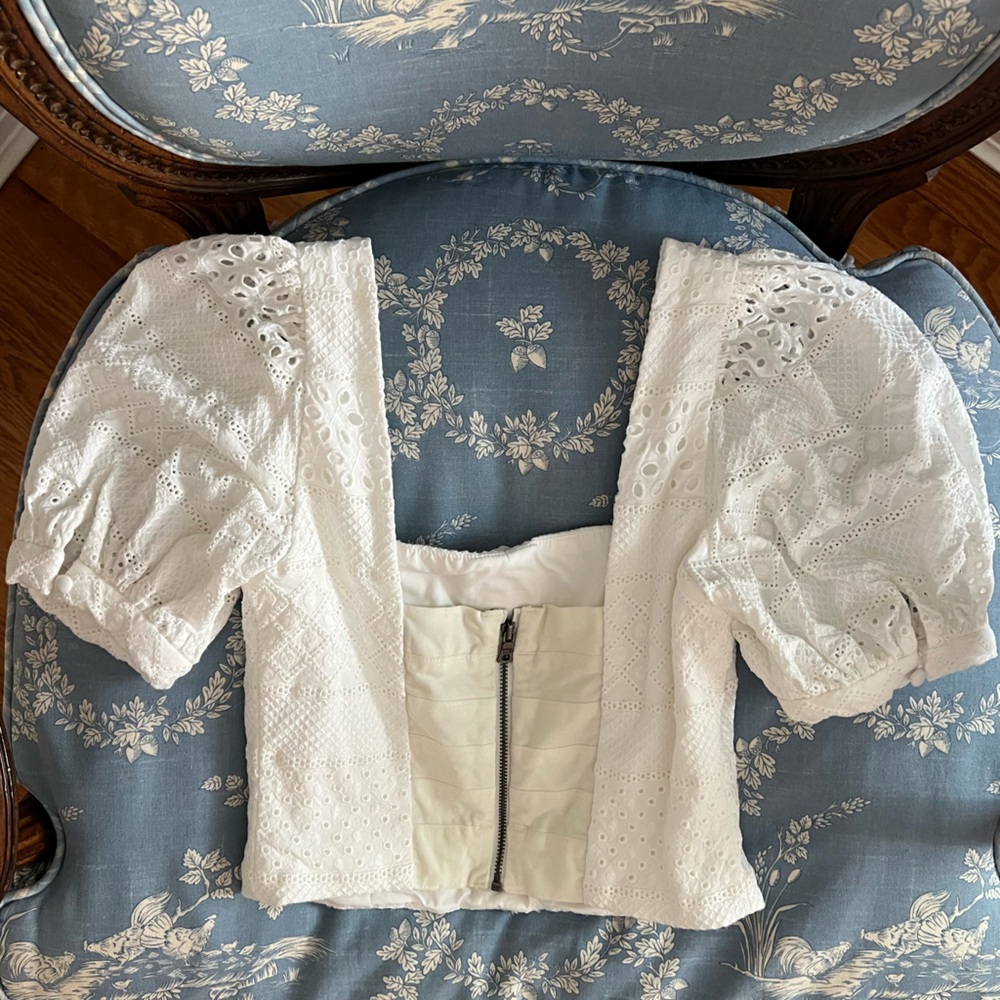 Alice + Olivia Puff-Sleeve Eyelet Corset Top - Picture 3 of 6